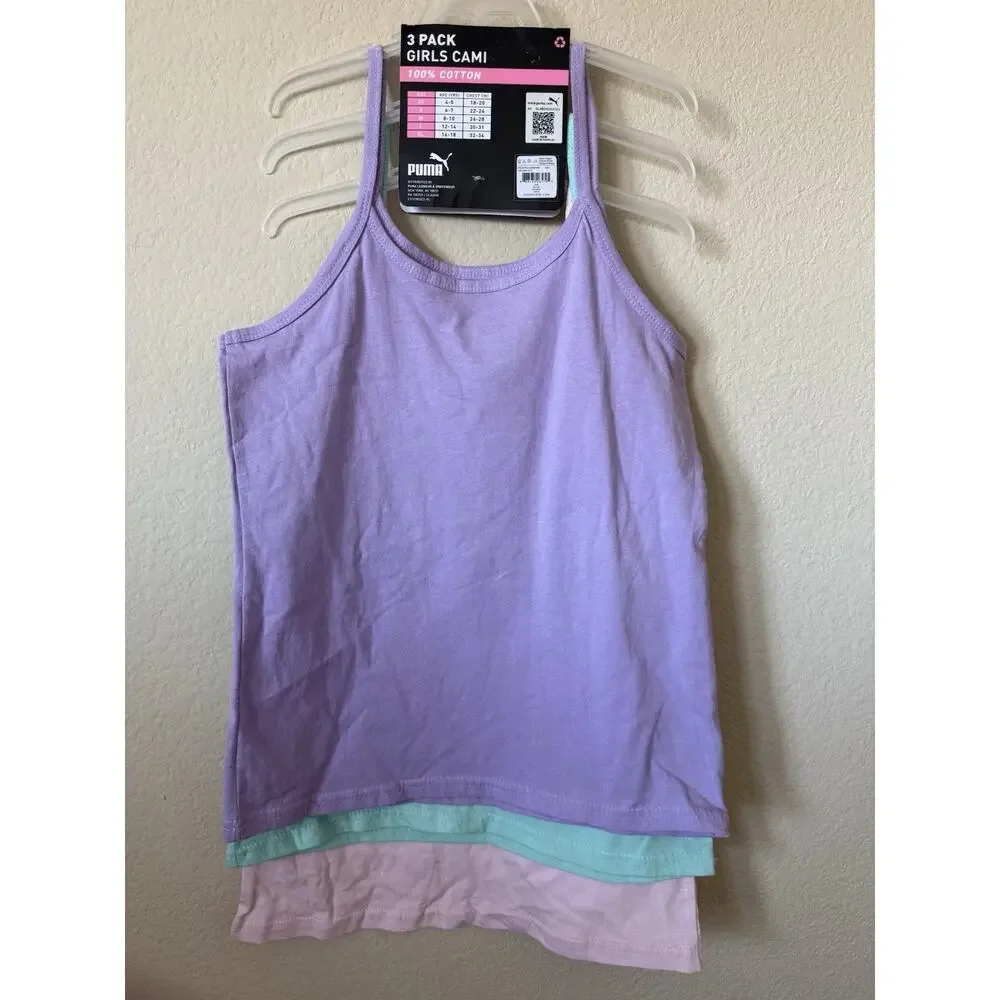Puma Pink Green Purple 3 Pack Cami Sleeveless Tank Tops Size L 12-14